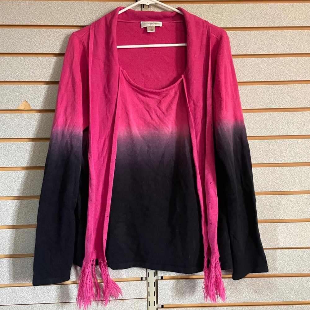 Christopher & Banks XL Ombre Pink Black‎ Cardigan scarf Rhinestone Fringe